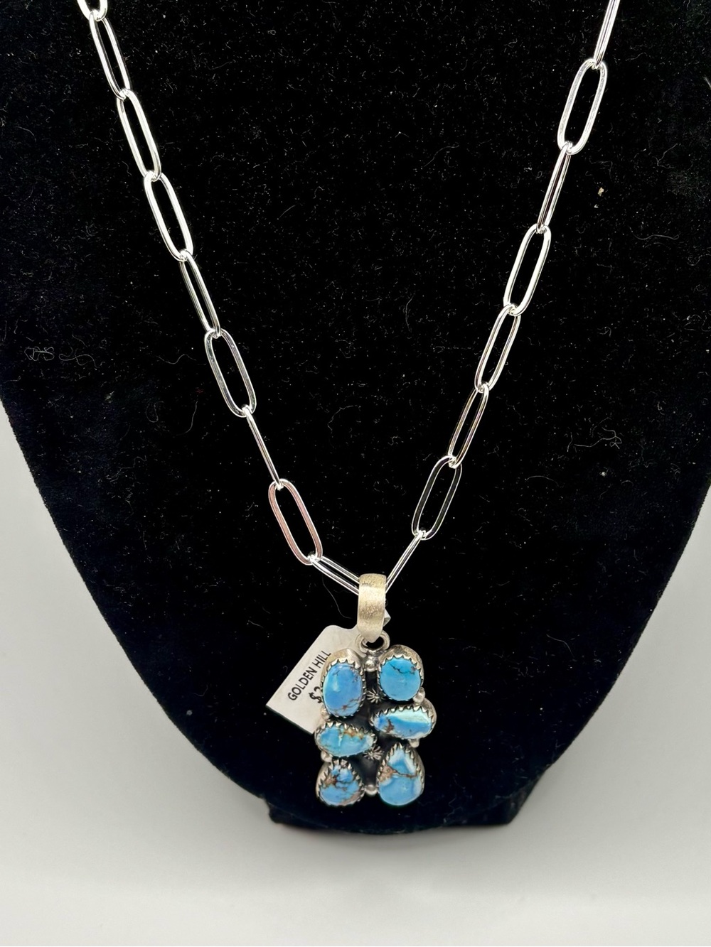 Golden Hill Turquoise Sterling Silver Cluster Pendant 22” 925 Necklace NWT